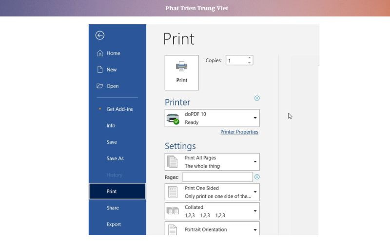 nhấn tổ hợp phím Ctrl + P để mở nhanh chức năng in